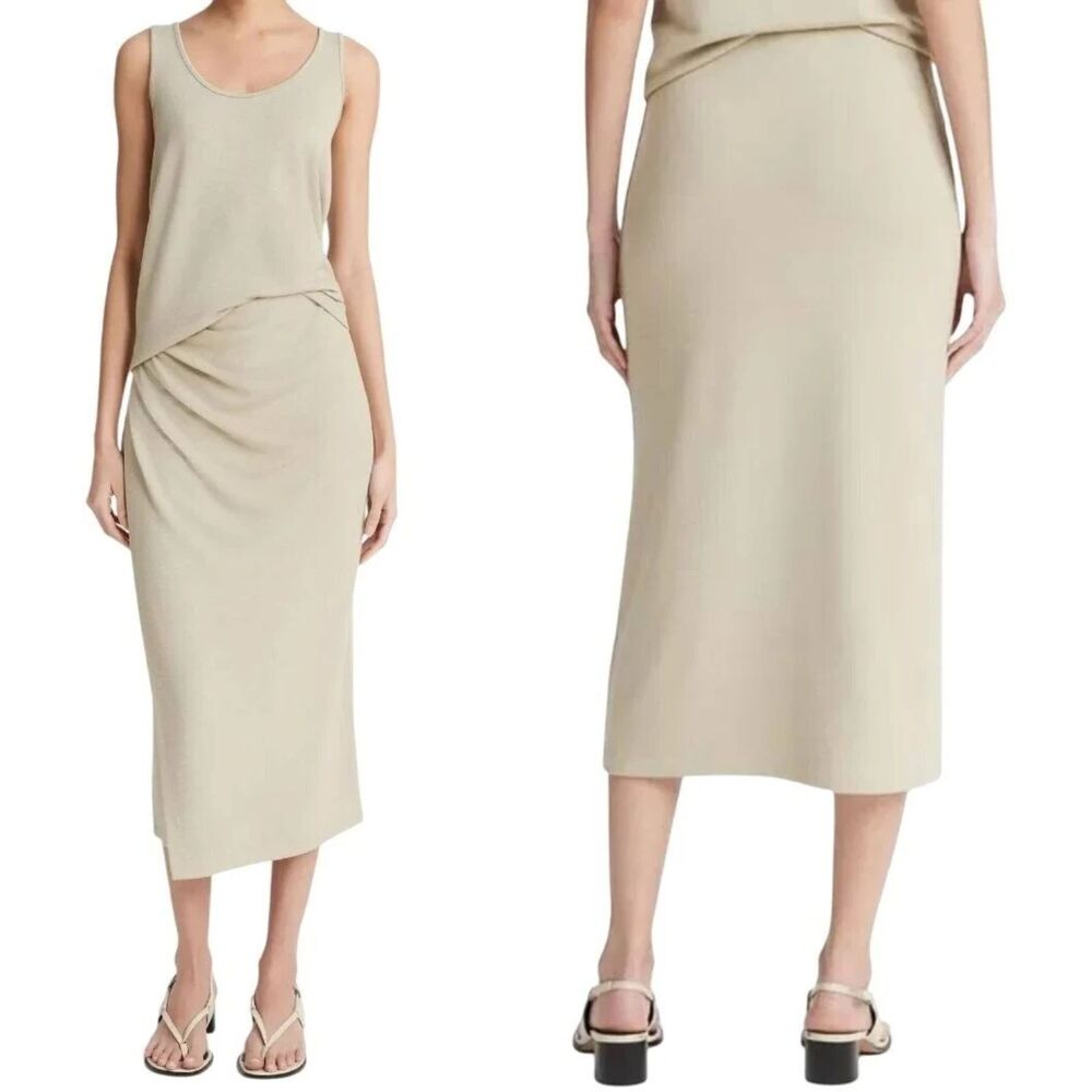 Vince Side-Drape Skirt Sepia Ruched Faux Wrap Stretch Size XS